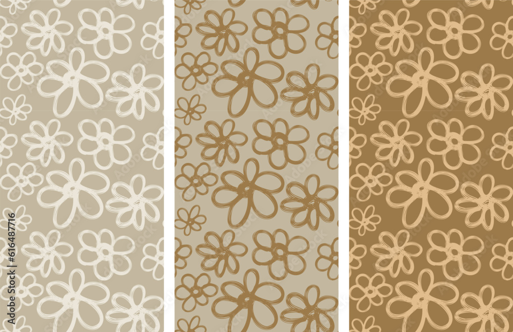 Floral seamless pattern. Set of vector patterns. Drawing in earthy colors. Minimalism.