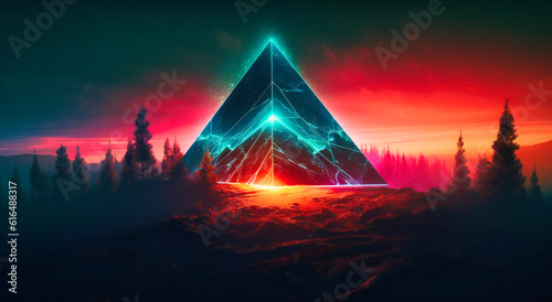 a colorful image of a triangle with light emanating from it