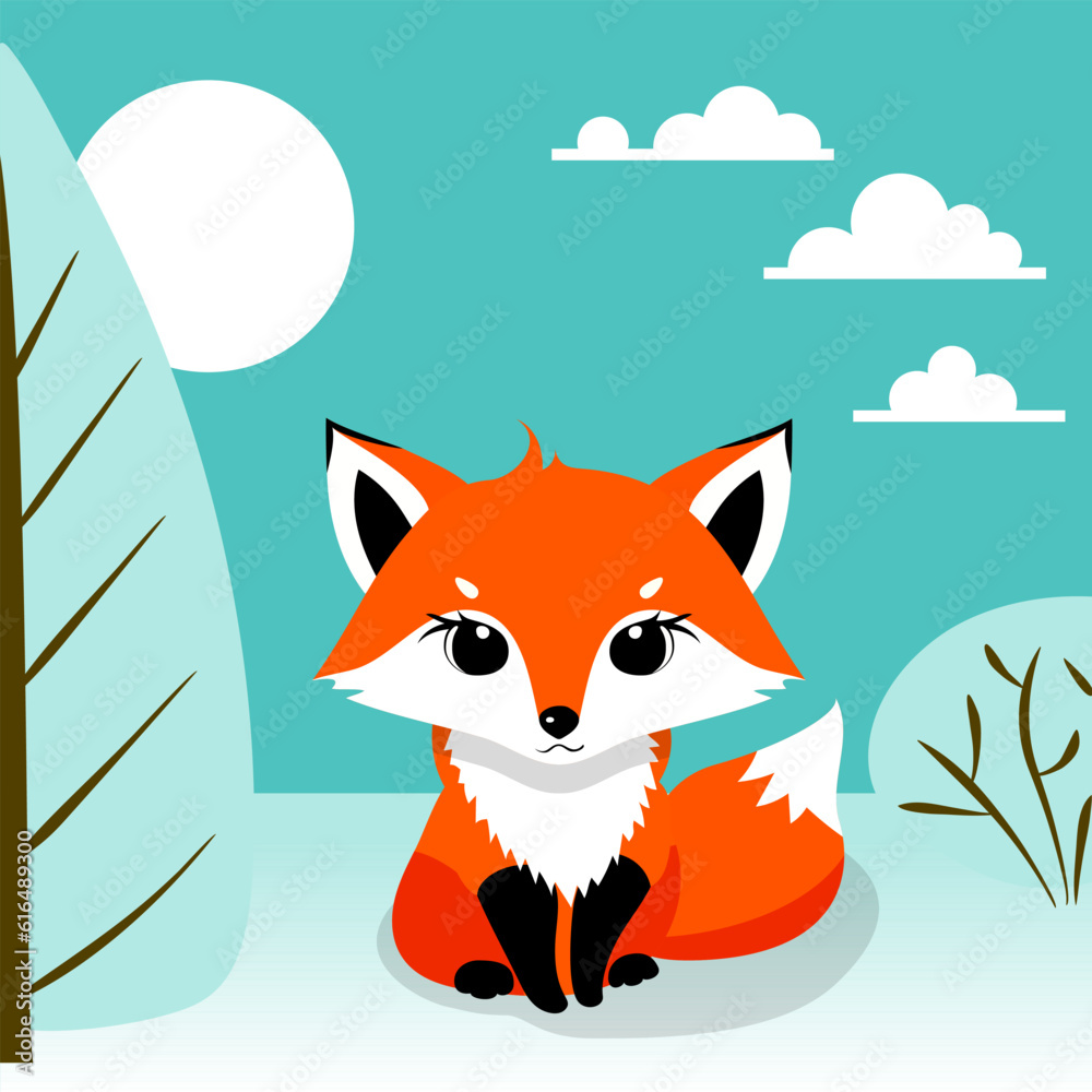 Obraz premium Cute fox cartoon in forest