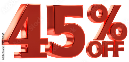 45 % off discount for sale promotion. 3d number with percent sign. Isolated on transparent background, include png format photo