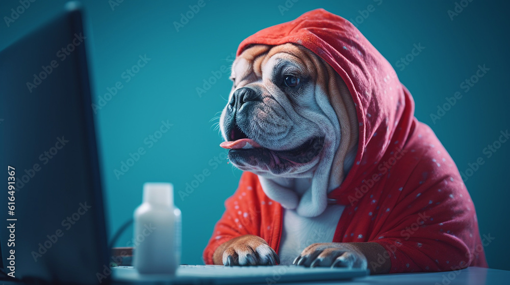 Generative Ai image of a bulldog eating food in a sweatsuit Stock ...