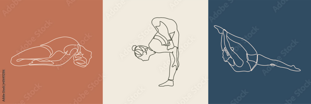 continuous line drawing of a woman fitness yoga concept vector health illustration