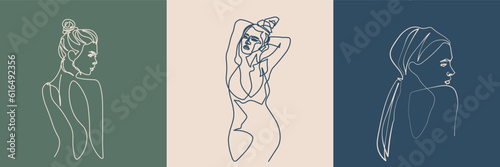 Surreal Faces Continuous line, drawing of set faces and hairstyles, fashion concept, woman's beauty, minimalist, vector illustration, pretty sexy. Love yourself and take care of yourself.