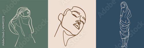 Surreal Faces Continuous line, drawing of set faces and hairstyles, fashion concept, woman's beauty, minimalist, vector illustration, pretty sexy. Love yourself and take care of yourself.