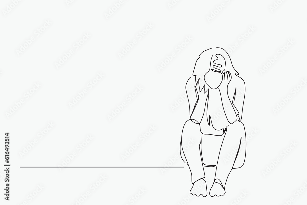 continuous line Woman is stressed, sick, depressed, depressed, worried, health concept, illustration, vector continuous line Woman is stressed, sick, depressed, depressed, worried, health concept, illustration, vector