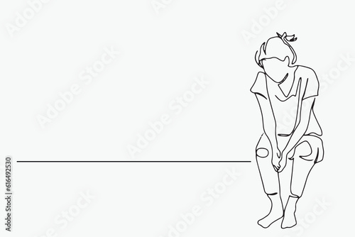 continuous line Woman is stressed  sick  depressed  depressed  worried  health concept  illustration  vector