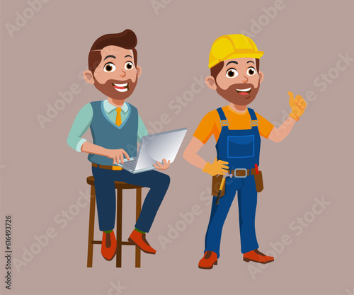 two-worker illustration, pro vector © I-MM