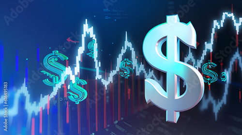 Growth dollar financial currency 3d sign on business money market exchange background with success economy finance investment symbol , Ai generative
