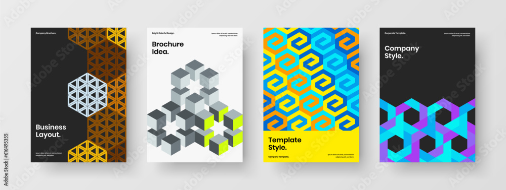 Bright corporate cover vector design template bundle. Fresh geometric hexagons brochure concept collection.