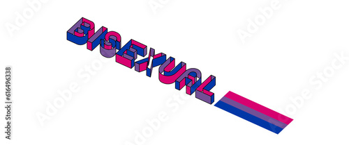 A word "BISEXUAL" 3 dimensions text with queer flag color.