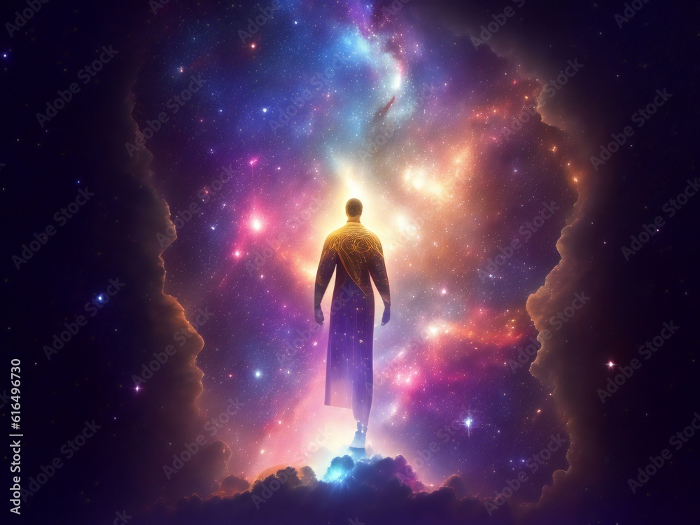 Fototapeta premium Person in to universe with AI - Generative AI