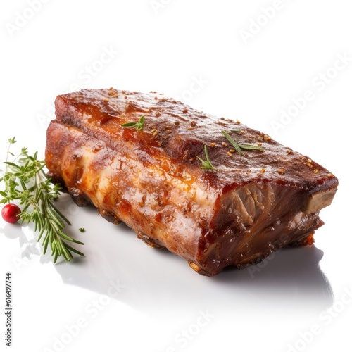 Pork ribs baby back spare ribs meat isolated on white background. Generative AI