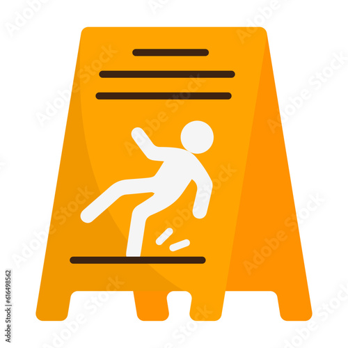 Wet surface yellow signage vector icon design, Housekeeping symbol, Office caretaker sign, porter or cleanser equipment stock illustration, Caution slippery Floor concept