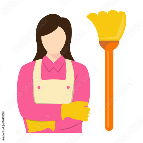 maidservant vector icon design, Housekeeping symbol, Office caretaker sign, porter or cleanser equipment stock illustration, charwoman concept