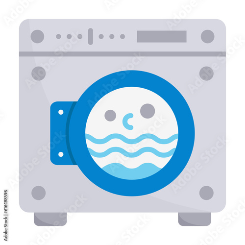 Full Automatic laundry vector icon design, Housekeeping symbol, Office caretaker sign, porter or cleanser equipment stock illustration, Front Load washing machine concept