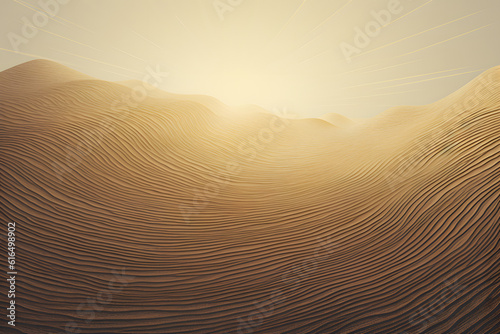abstract desert heat theme illustration as background. yellow lines shape endless hilly sand dune landscape with the sun and sky in the background - generative ai