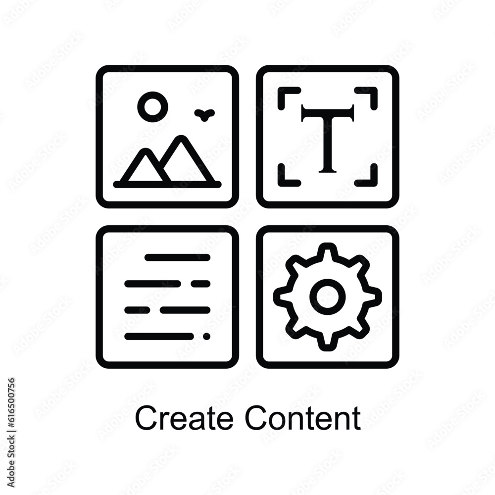 Create Content Outline Icon Design illustration. Digital Marketing Symbol on White background EPS 10 File