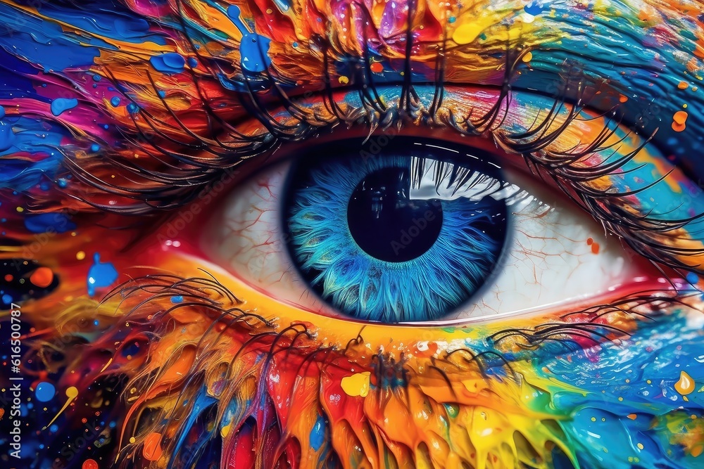 eye delicately painted in a mesmerizing array of colors