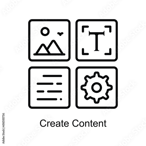 Create Content Outline Icon Design illustration. Digital Marketing Symbol on White background EPS 10 File