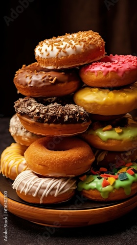 Donuts, a Tempting Treat for Foodies, Bakery Lovers, and Dessert Aficionado - Assorted Flavors and Toppings on Freshly Baked 