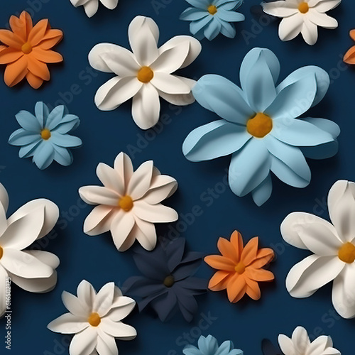 Flowers colorful collage 3d seamless repeat pattern
