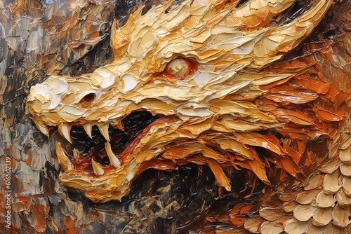 Golden dragon, dragon year thick impasto painting