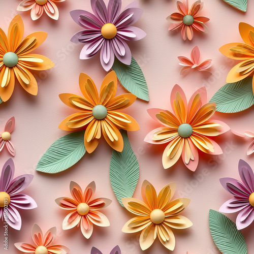 Flowers colorful collage 3d seamless repeat pattern 