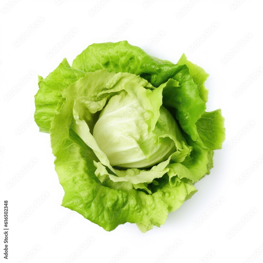 Iceberg lettuce leaf isolated on white background. Generative AI Iceberg lettuce leaf isolated on white background. Generative AI