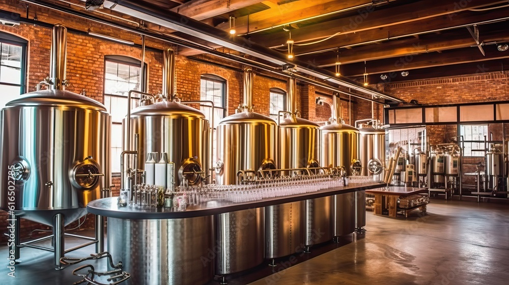 Captivating Scene of Craft Beer Production in Microbreweries, Showcasing Artisanal Brewing, Brewing Equipment