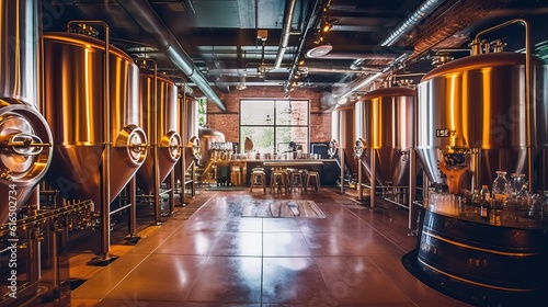 Captivating Scene of Craft Beer Production in Microbreweries, Showcasing Artisanal Brewing, Brewing Equipment photo