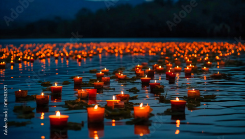 candles float in water on a lake © Nilima