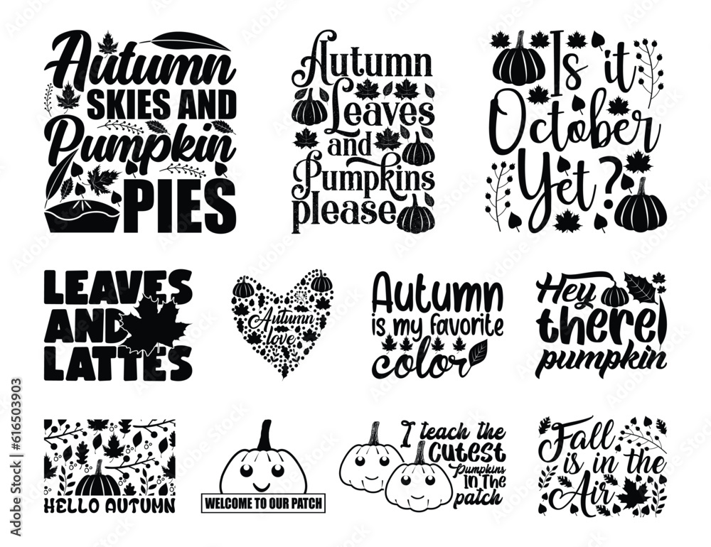 Autumn Fall T shirt Design Bundle, Quotes about Autumn, Fall T shirt, Autumn typography T shirt design Collection