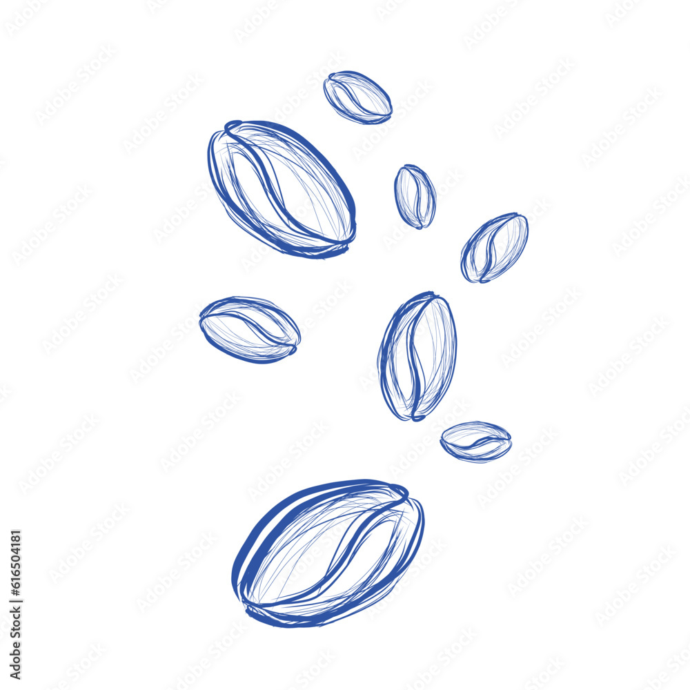 Pen hand drawn falling coffee beans. Doodle style vector frame. Hand ...
