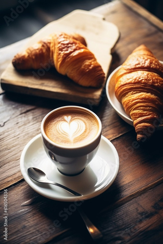 Coffee and croissant. Latte. A Perfect Start to the Day