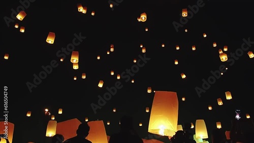 Sky lanterns, flying lanterns, floating lanterns, hot-air balloons Loy Krathong Festival in Chiang Mai Thailand.