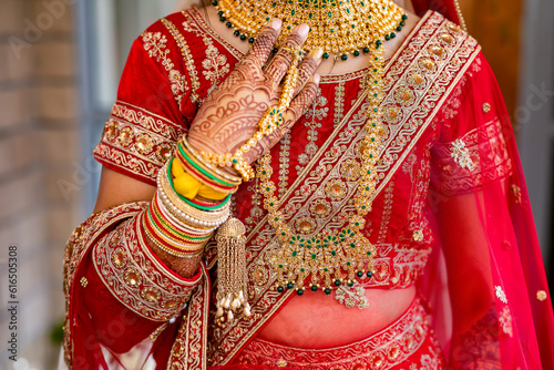 Indian Hindu bride's wedding jewelry close up