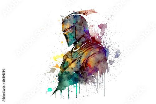 Stampa su tela knight drawn with colored watercolors isolated on a white background