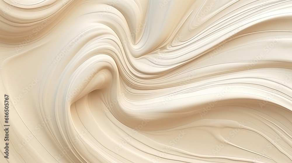Realistic foundation creamy texture. Liquid sweet melted caramel. Wavy abstract background. Generative AI. Illustration for banner, poster, cover, brochure, presentation or beauty products ad.