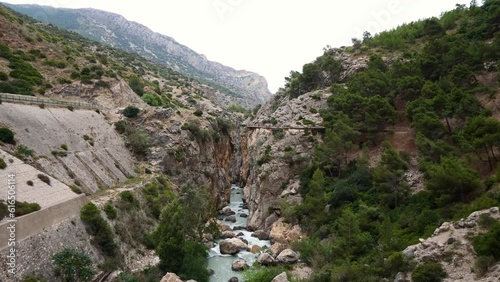 Panoramic landscape views looking over the El Chorro gorge from the El Caminito del Rey walkway 