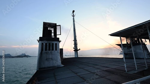 Smoke from black chimneys on board ferries or cruise ships