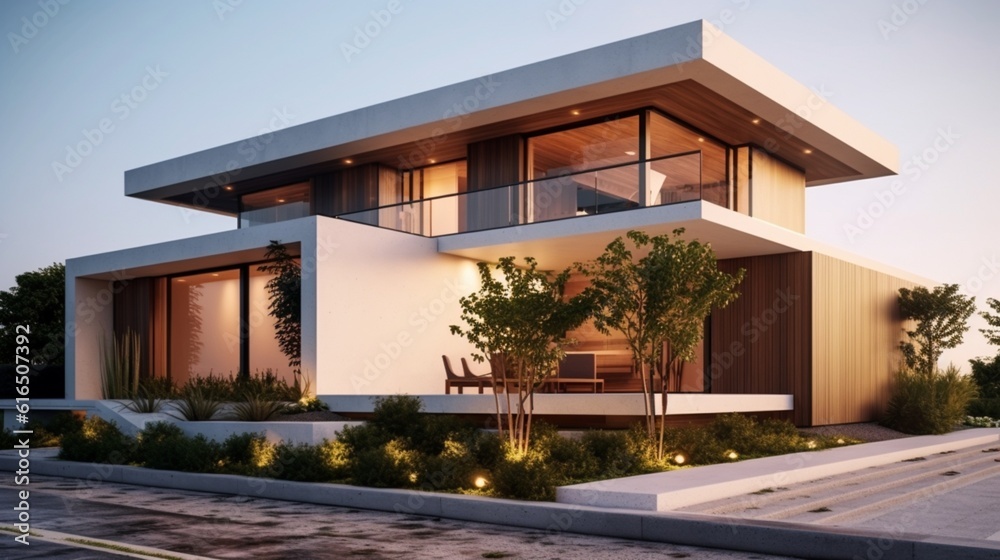 A modern house exterior in minimal style,Ganerative AI.