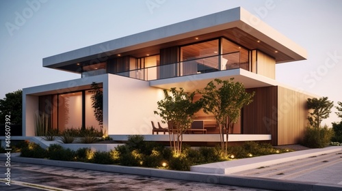 A modern house exterior in minimal style,Ganerative AI. © Dhiman