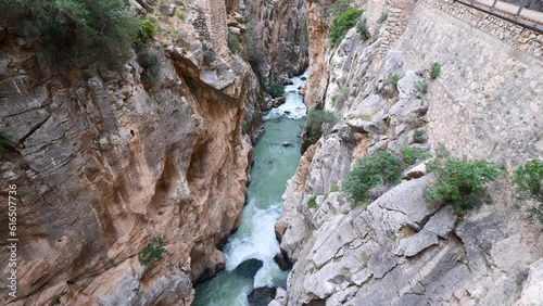 Panoramic landscape views looking over the El Chorro gorge from the El Caminito del Rey walkway 