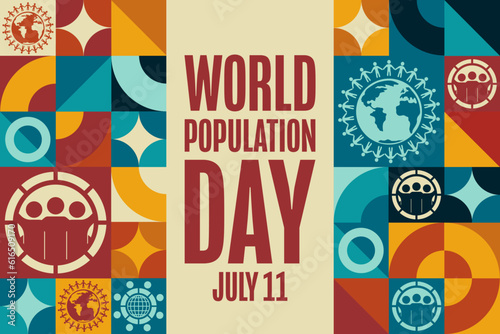 World Population Day. July 11. Holiday concept. Template for background, banner, card, poster with text inscription. Vector EPS10 illustration.