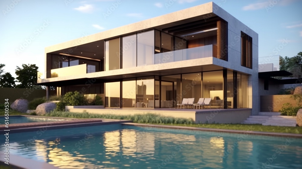 A stunning modern house, showcasing contemporary design and architecture, Generative AI.