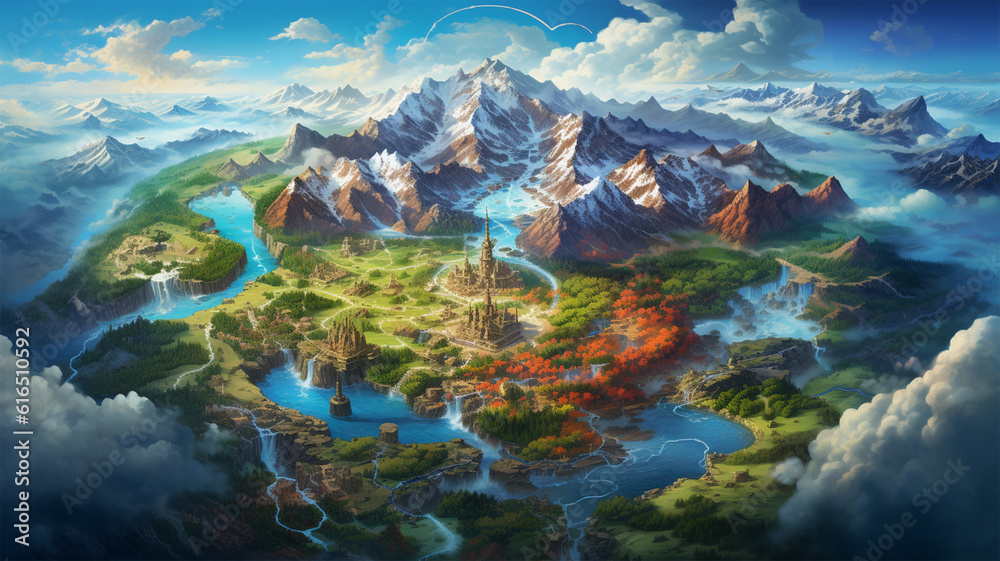 fantasy map game board illustration adventure element, generative ai