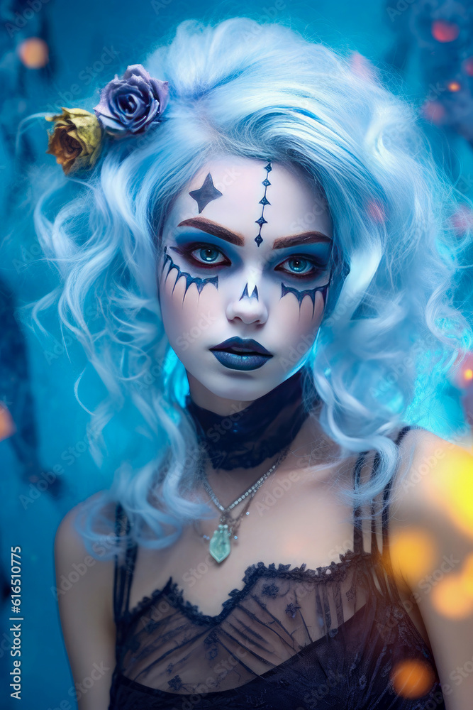 Girl masked for Halloween, Halloween concept - Ai Generated
