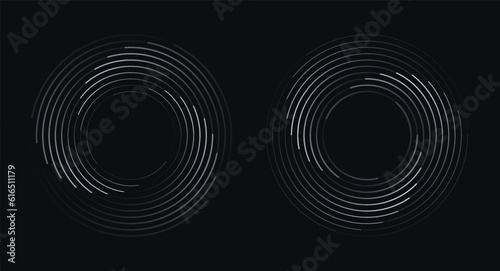 Spiral circular rhythm sound wave on dark background.