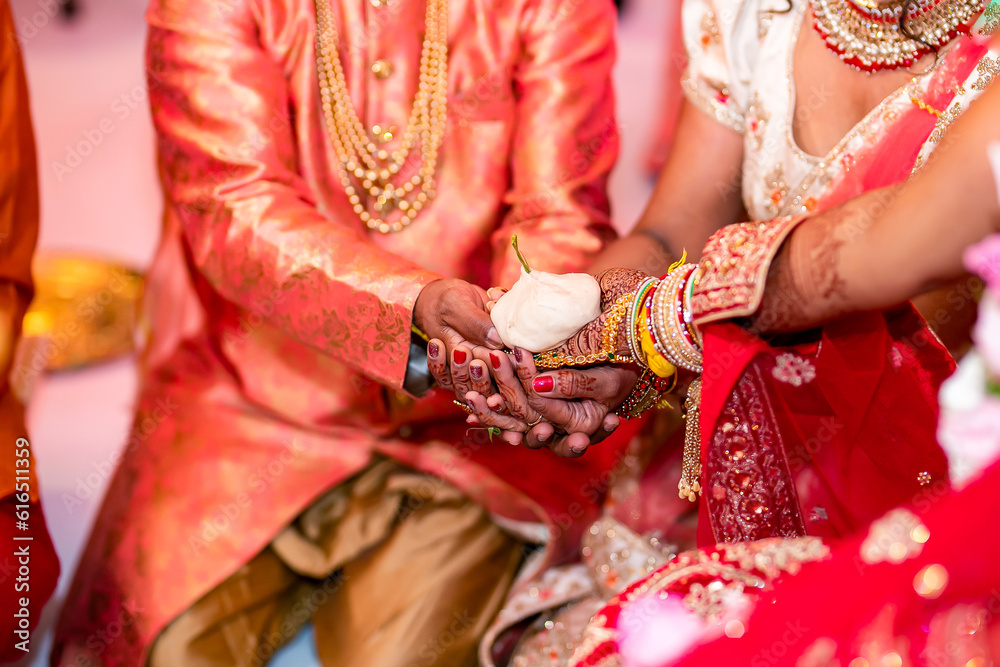 Indian Hindu wedding rituals hands close up
