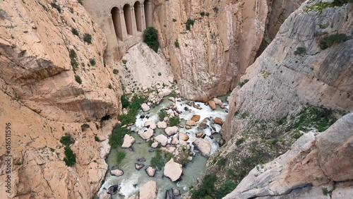Panoramic landscape views looking over the El Chorro gorge from the El Caminito del Rey walkway 